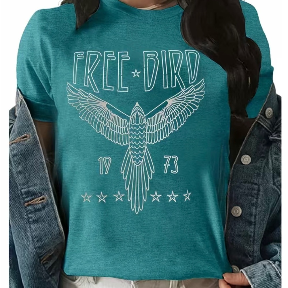 Teal Super Soft Tee, Medium. Free Birds Print